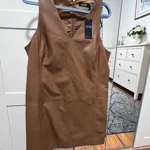 Lauren Ralph Lauren Brown Leather Shift Dress